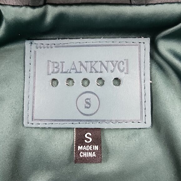 BLANKNYC Blazer Womens Small Green Vegan Faux Leather Double Breasted Pockets - Picture 2 of 16